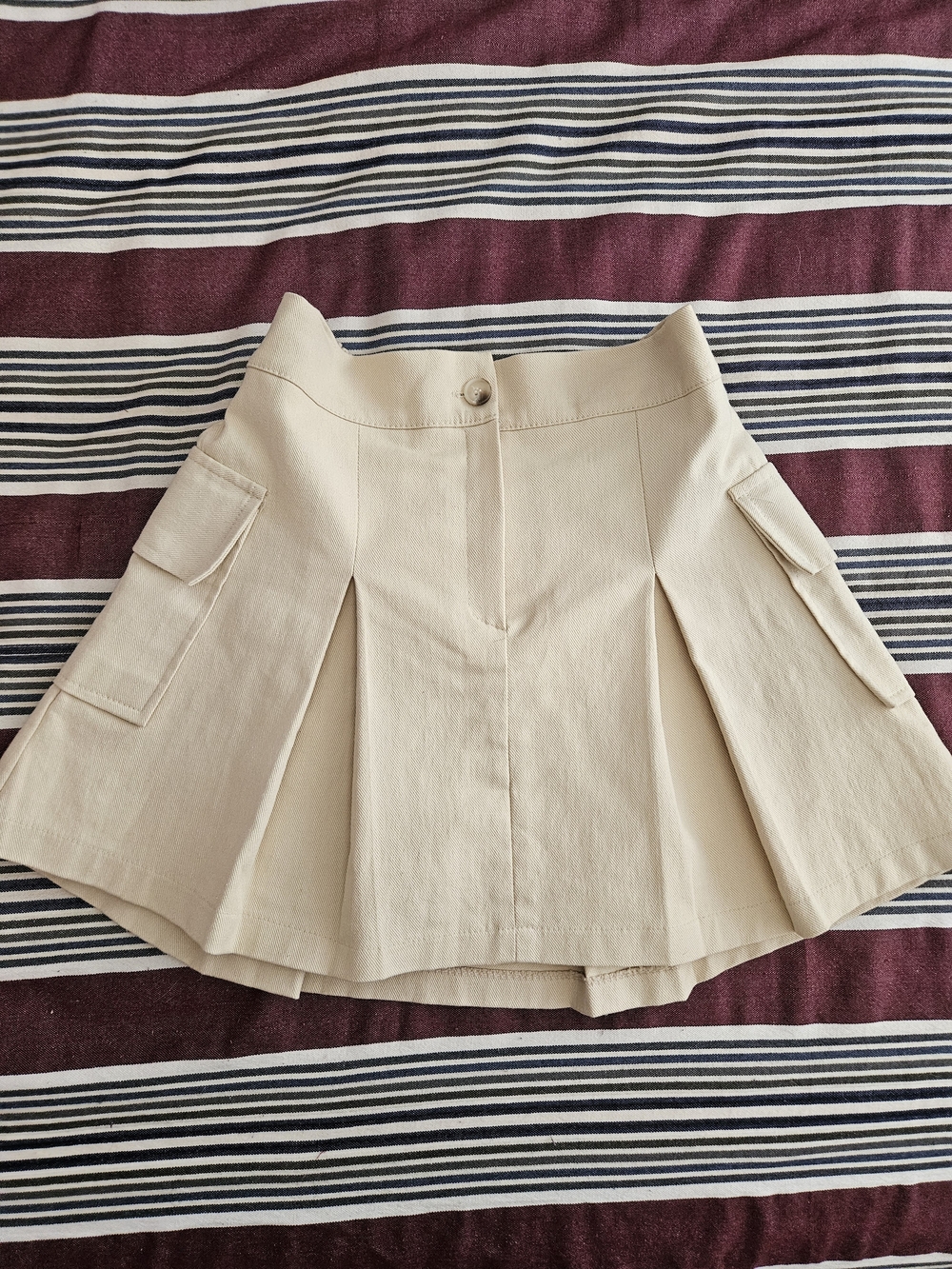 Korean Cream Cargo Pocket Pleated Skirt with Shorts